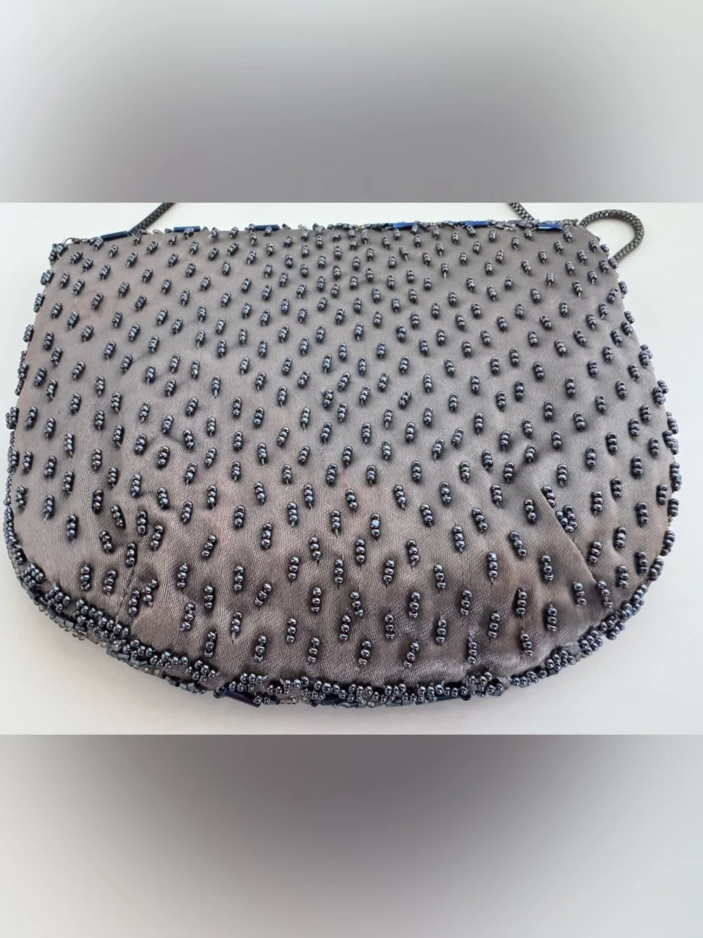 Vintage La Regale Beaded Evening Bag Gray Blue Iridescent Art Deco Cocktail Purs